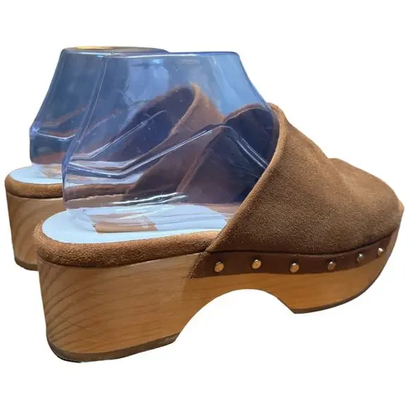 DOLCE VITA Dorando Women's 7.5 Clog Cognac Open Toe Platform Gold Studs - Picture 6 of 13